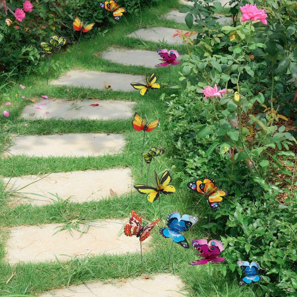 10pcs Metal Decorative Garden Stakes Colorful Garden Pile Flower Ground Stake Yard