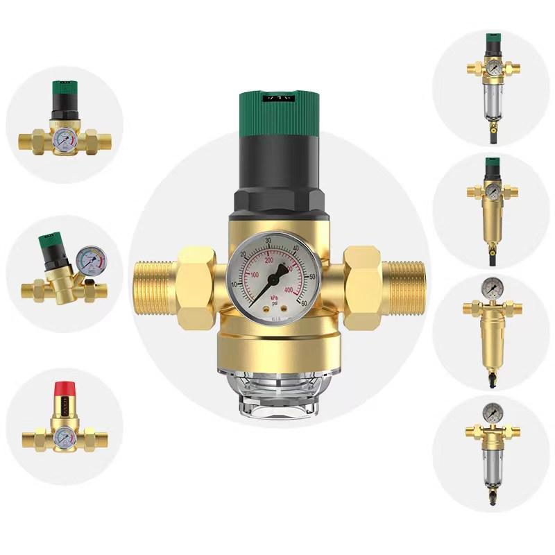 Латунный регулятор давления 3/4 дюйма, DN20 редукционный клапан с манометром и фильтром, регулируемый для домашнего и промышленного использования