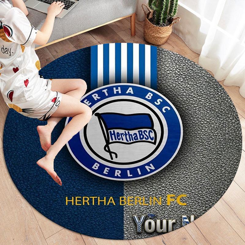 Hertha BSC Custom Name Round Area Rug,Carpet Rug for Living Room Bedroom Sofa Playroom Decor,Non-slip Floor Mat