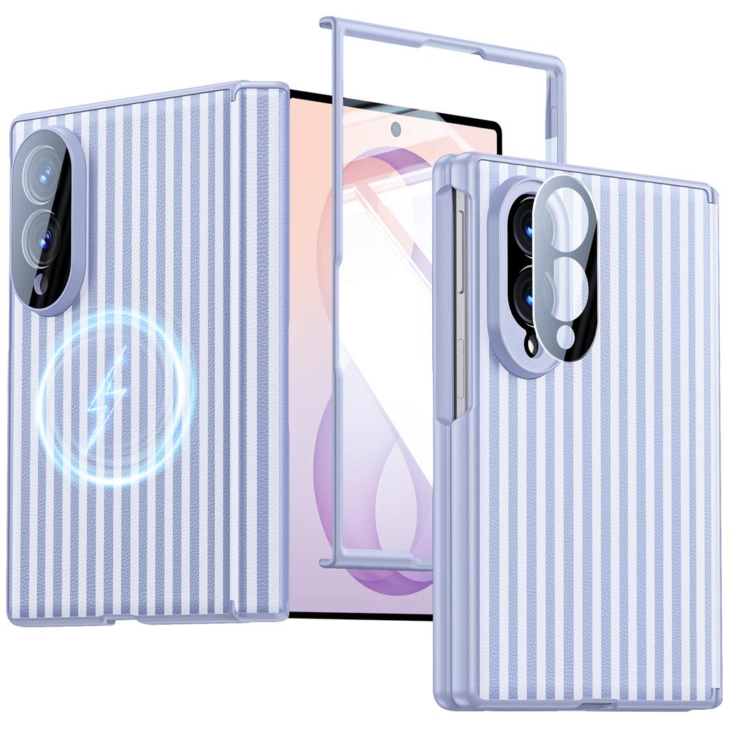 Protective Phone Case with Hinge Protection and Built-in Screen Protector, Leather Texture Shell for Samsung Galaxy Z Fold 8-Pink