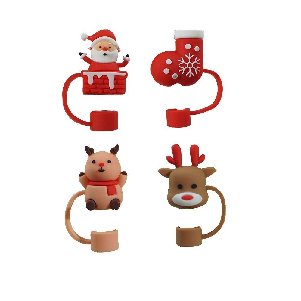 Cute Christmas Soft Drinking Straw Cap Dustproof Cover Silicone Straw Sleeve Dustproof Cap Straw Toppers Spill Proof Stopper