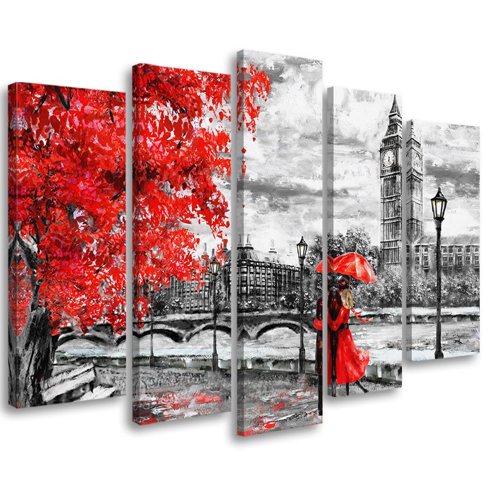 Five Piece Picture Canvas Print London Red Umbrella