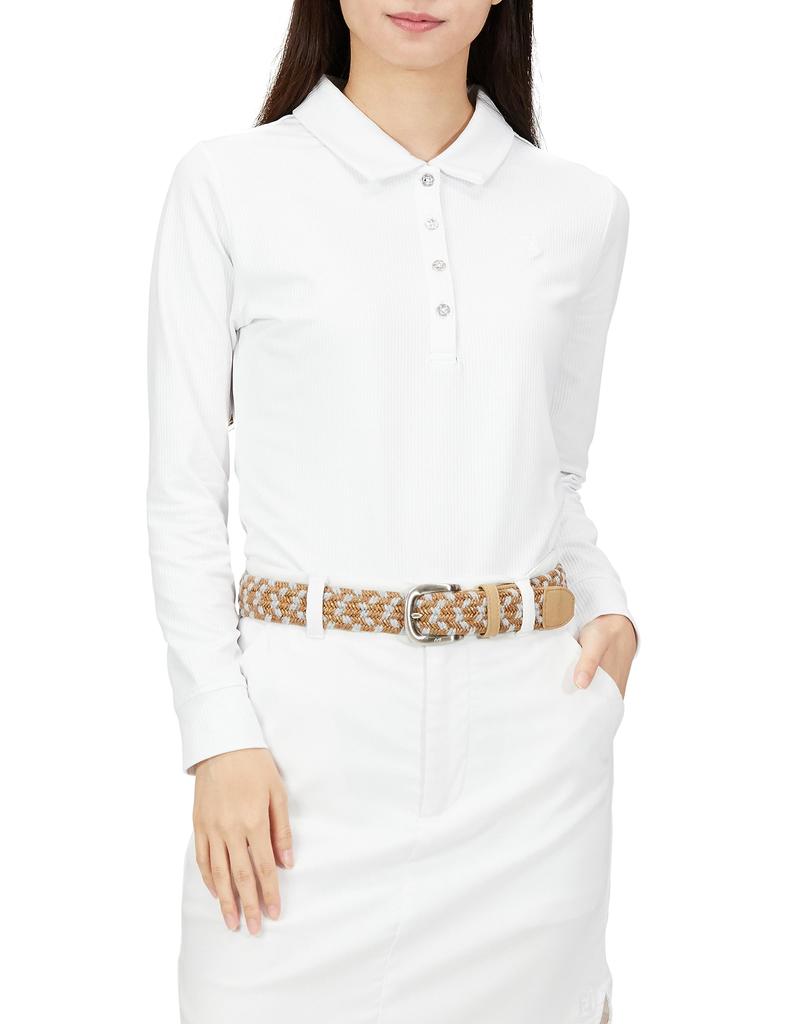 FootJoy Modern Classic Rib Knit Long Sleeve Stretch Golf Shirt, Women's, White, Size S (FJW-F23-S03)