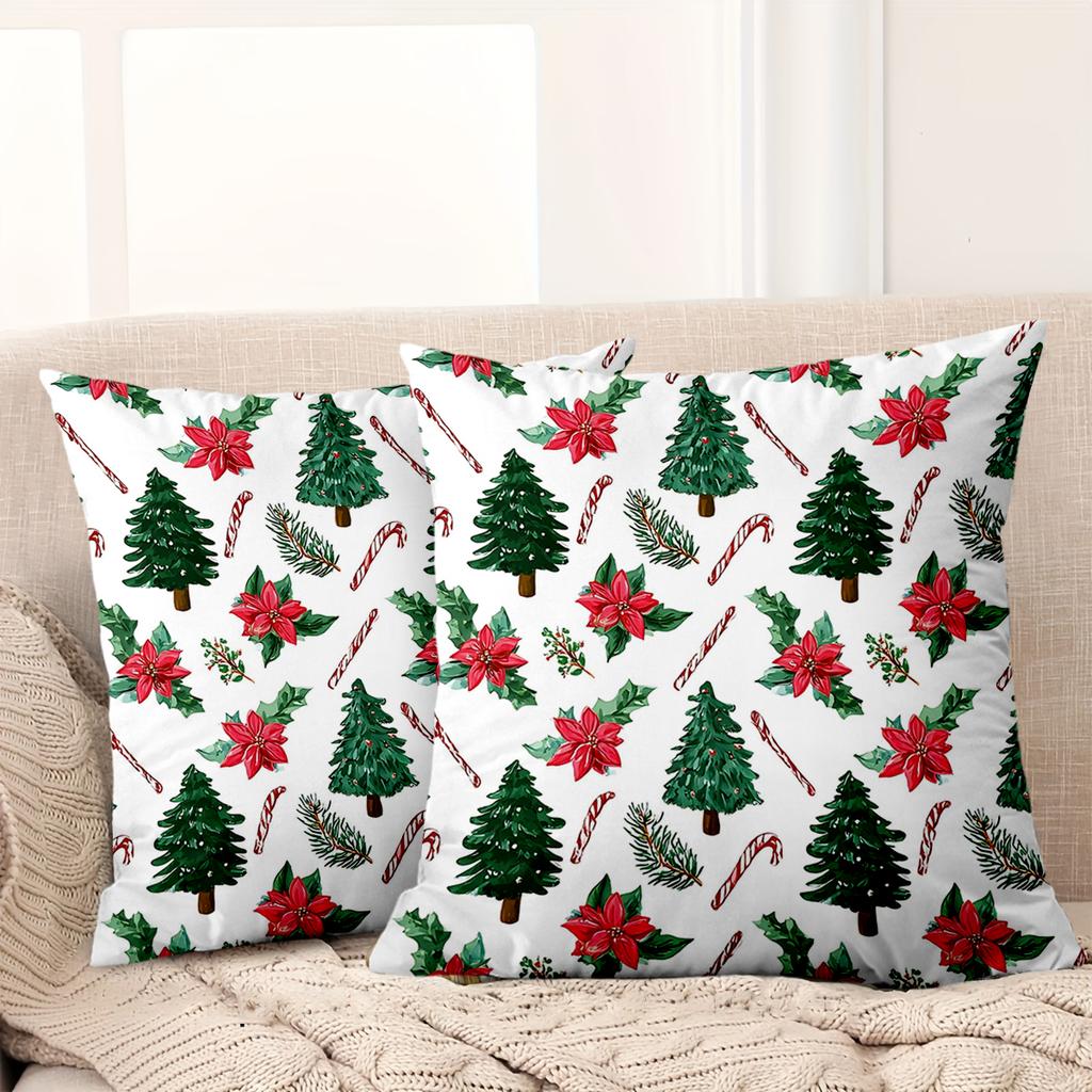 1 Pieces Christmas Tree Candy Cane Poinsettia Pattern Pillow Polyester pillowcase, sofa decorative cushion cov Headboard Pillow