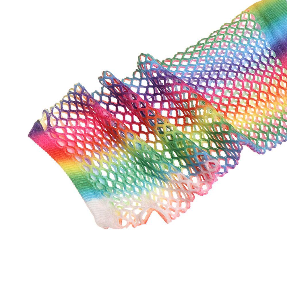Wedding Party Costume Performance Rainbow Hollow Out Holes Gloves Disco Dance Fingerless Mesh Net