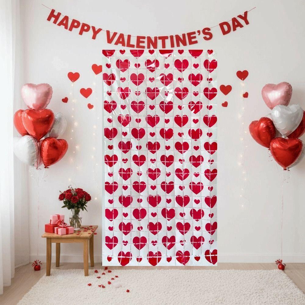 Hanging Valentine's Day Party Backdrop Foldable Streamers Curtains Valentines Day