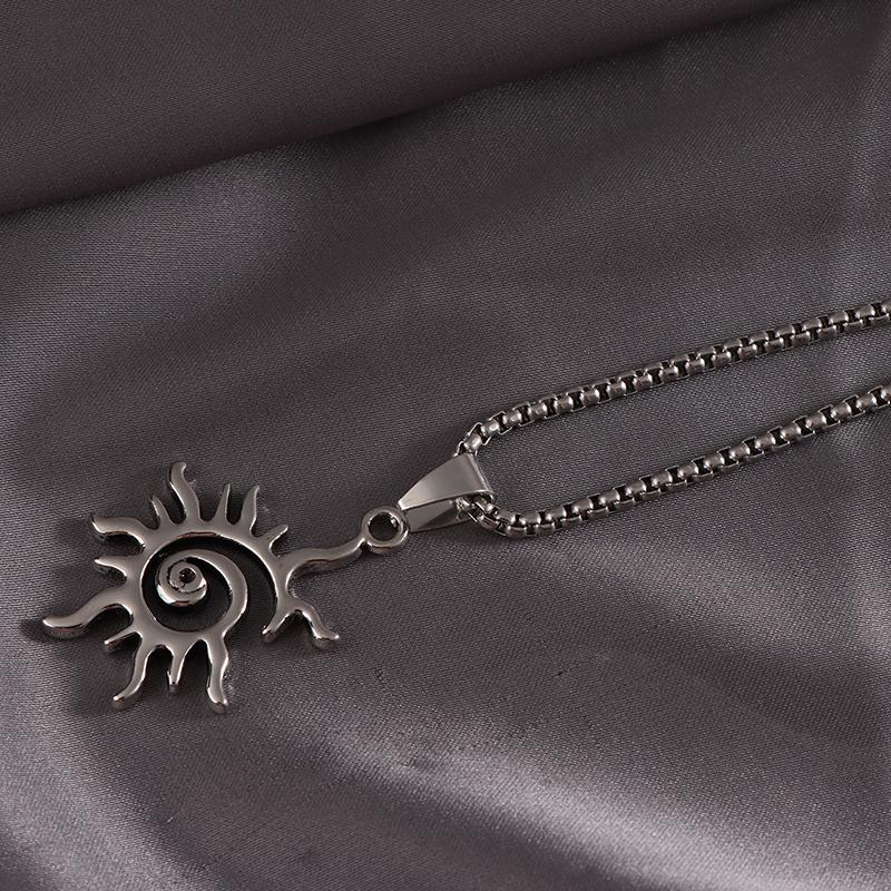 Creative Sun Flame Pendant Necklace Punk Hip Hop Retro Hipster Men'S Hollowed Out Titanium Steel Necklace Jewelry