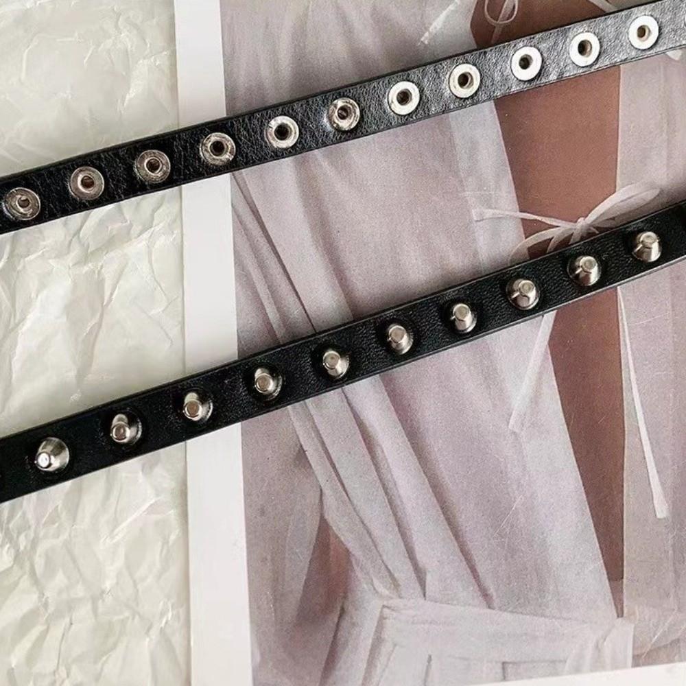 Thin Women's Rivet Belt Extra Long Dress Jeans Belt Vintage Leather Waist Belt Spicy Girls