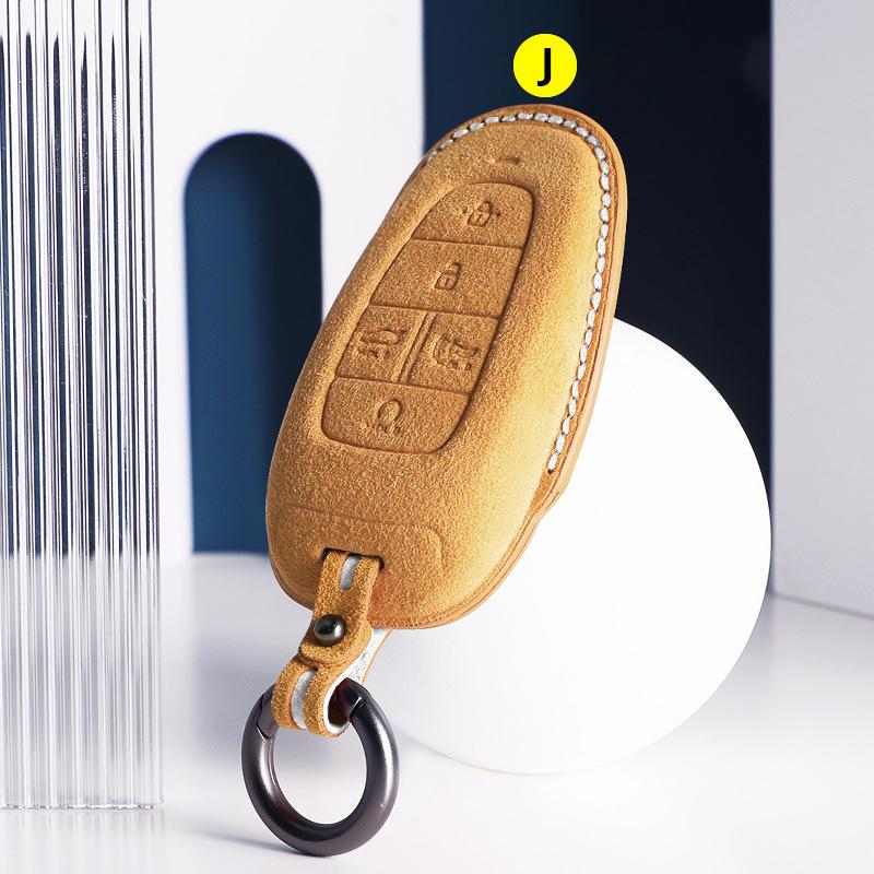 Suede Leather Car Key Case Cover Holder Smart Key Bag For Hyundai Sonata Ioniq 5 Nexo Nx4 Tucson  Sonata  Grandeur Santa