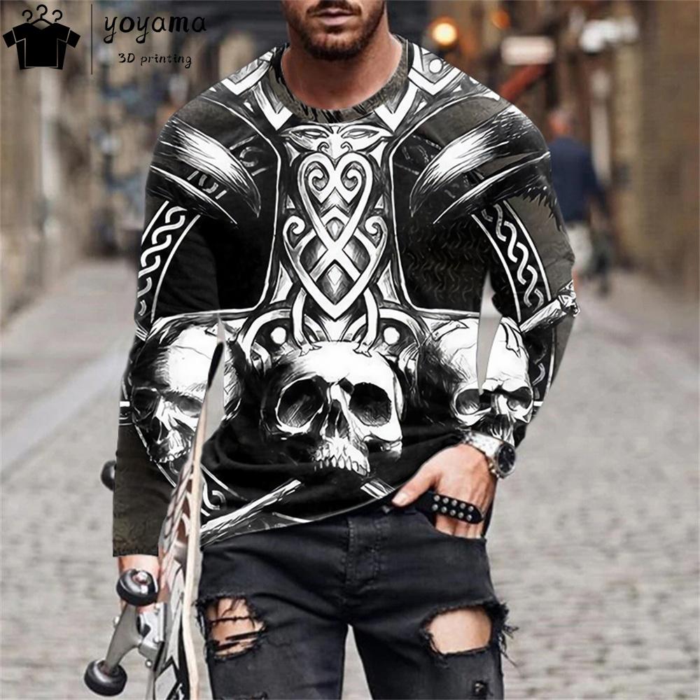Fashion Skull Print Men's Clothing 3D Print Skull Graphic T Shirts Gothic Men's Clothing Y2k Mens Clothing Long Sleeve T-shirt