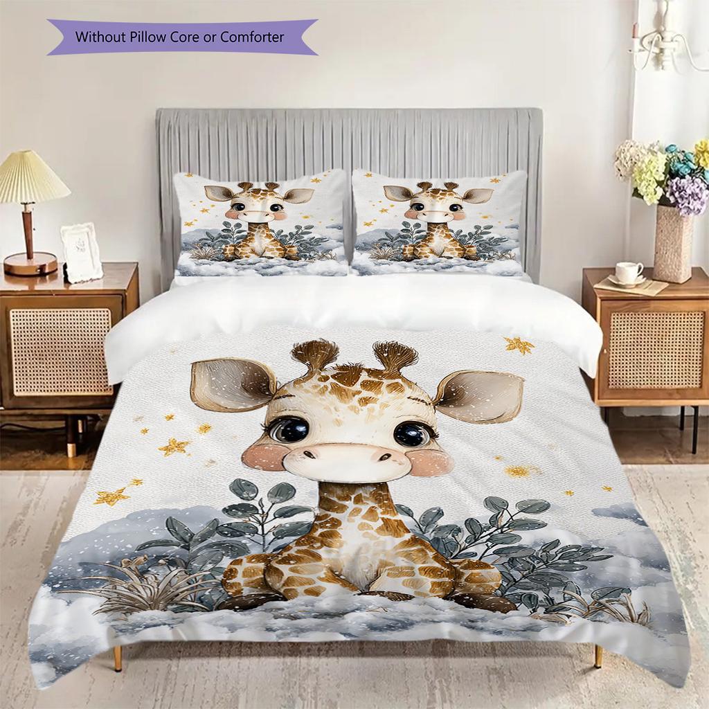 Giraffe Pattern Bedding Quilt Set Quilt Cover Pillowcase Home Decoration Birthday Gift (1 * duvet cover + 2 * pillowcase, without core)