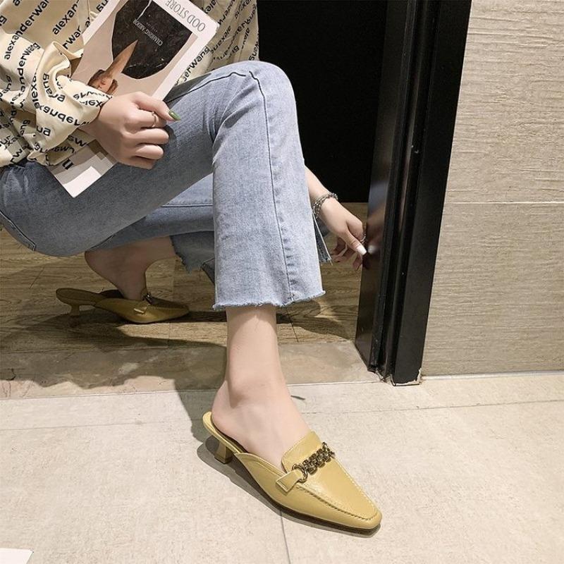 Тапочки Baotou Half для женщин, которые можно носить снаружи, модные женские кожаные тапочки