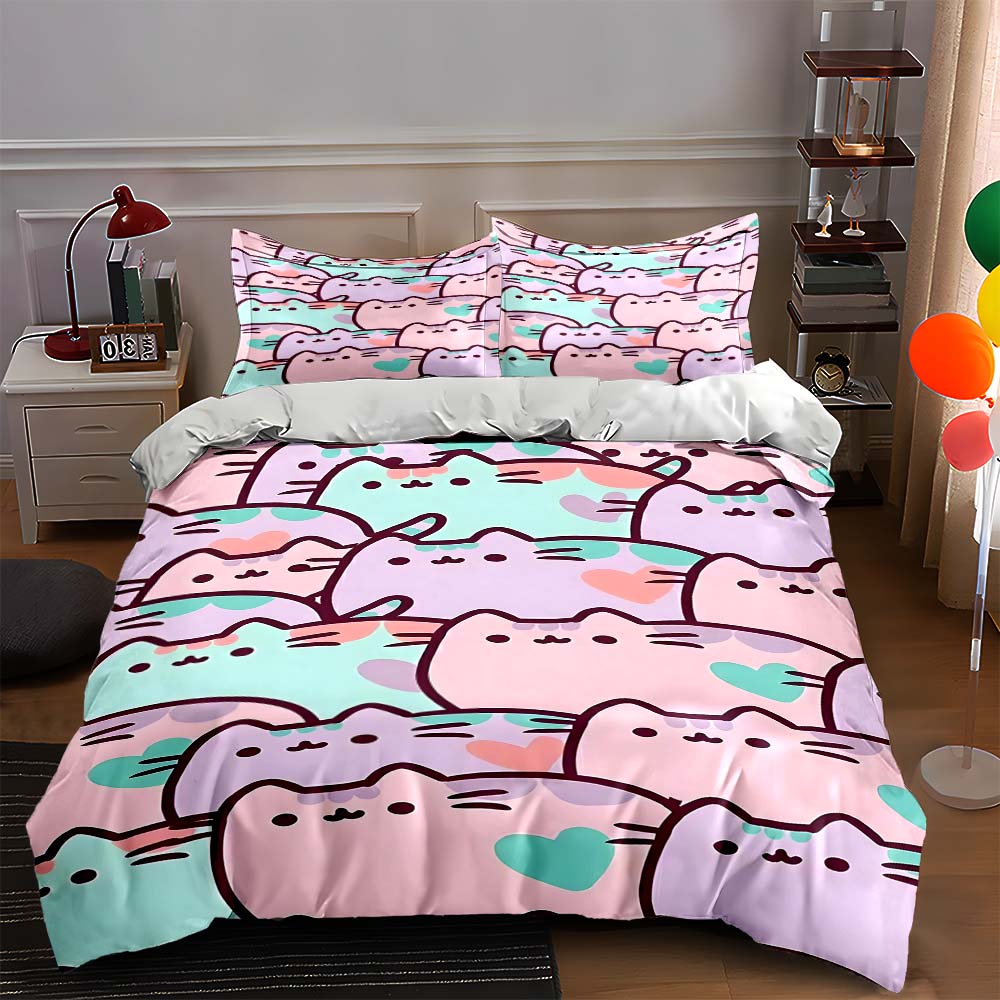 Pastel cat pattern. Bedding Duvet cover sets Duvet covers Pillowcases gifts (1 * Duvet Cover 2 * Pillowcases, without duvet insert)