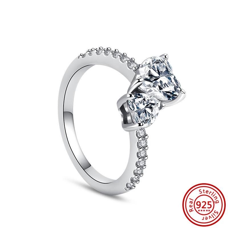 Красное Сердце Кольцо на Палец Сияющие Циркониевые Кольца Сверкающий Циркон Для Женщин 925 Стерлинговая медь Свадьба Помолвка Вечеринка Роскошные Подарки