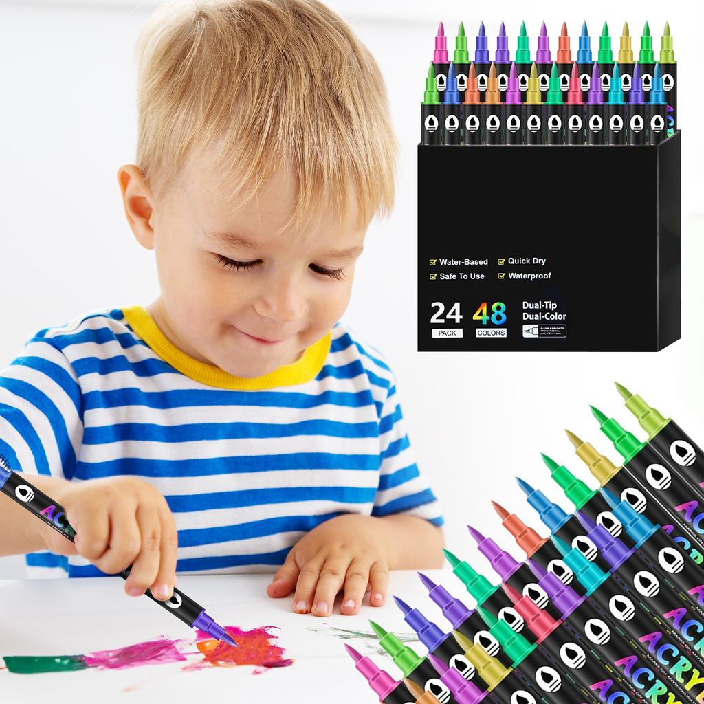 Акриловые маркеры 6 мл двухцветный акриловый маркер с двумя головками детский набор канцелярских принадлежностей для рисования 72 цвета ручка маркер