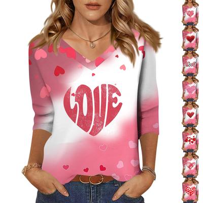 Женская модная повседневная свободная футболка с v-образным вырезом и рукавами 3/4 с принтом, женский топ