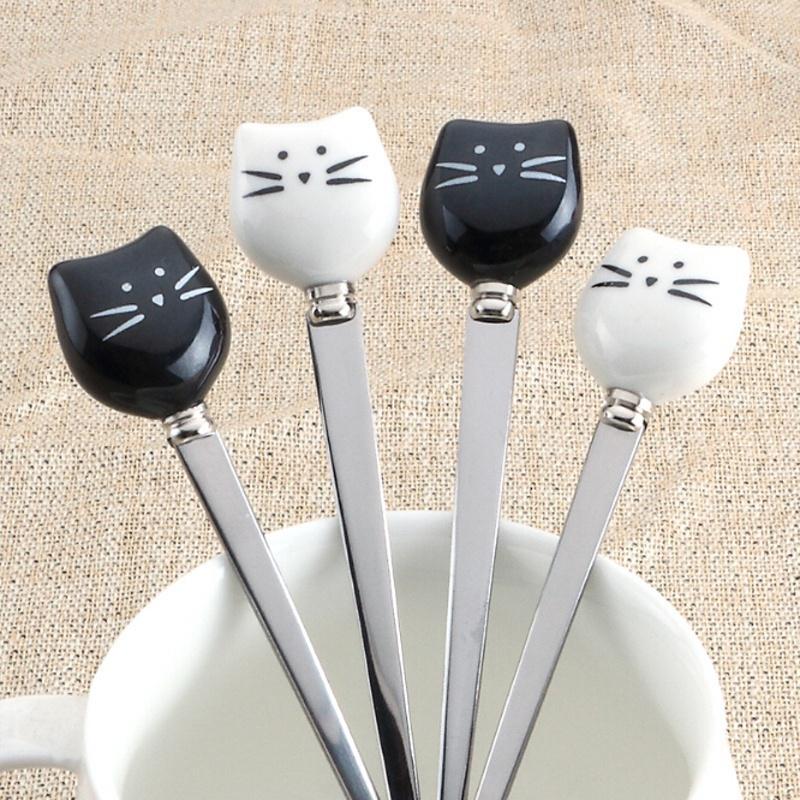Stainless Steel Cartoon Spoons Cute Cat Coffee Spoon Tea Fork Tool
