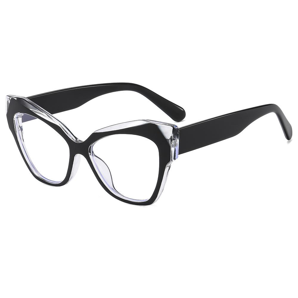 European and American cat eye flat glasses, new fashionable large-frame glasses for men, trendy contrasting color anti-blue light glasses frames for w