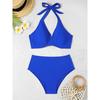 2025 Push Up Halter String Solid Two Piece Bikini Women Swimwear Female Swimsuit Bathers Bathing Swimming Suit Beachwear Summer