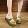 Ethnic Style Genuine Leather Platform Slippers Hand-painted Outside Wedges Slides Retro Women Shoes