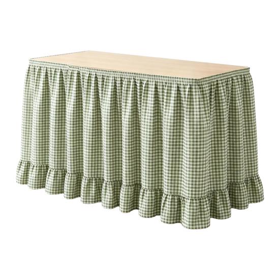 Conference Room Table Decoration 6Ft Gingham Skirt with Ruffled Edge, Checkered Teacher Desk Skirt, Detachable Hook And Loop Wrap for Classroom Desk,