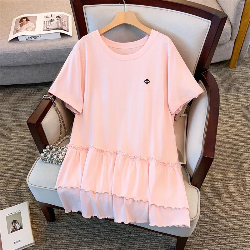 Новая женская футболка большого размера, свободная, стройнящая, с длинным рукавом (Доступно в 200/300/350 цзиней) 9117