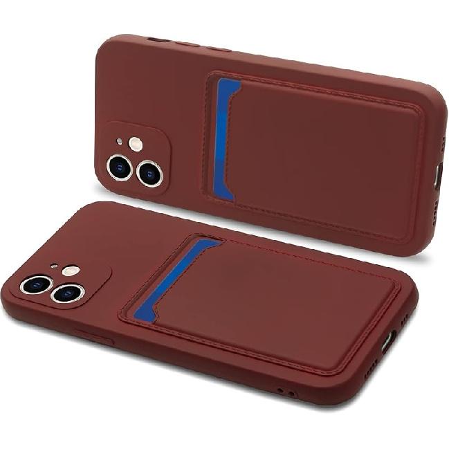 Silicone Phone Case with Card Holder & Camera Lens Protection (for iPhone 12 6.1 Inch) - Pink