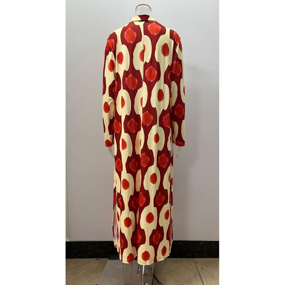 Женское свободное длинное платье с длинным рукавом и V-образным вырезом больших размеров с принтом