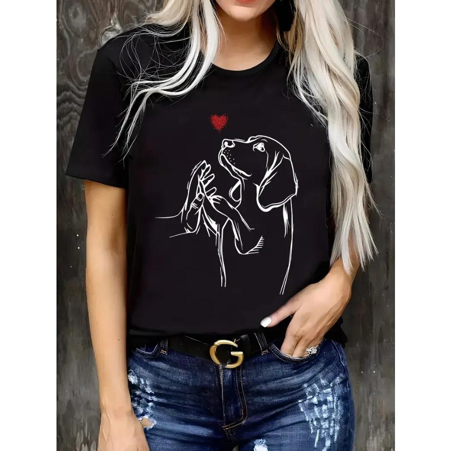 Женская футболка с круглым вырезом и короткими рукавами с 3D-принтом, с чашкой, черная, с надписями, дышащая, из эластичного полиэстера, удобная для повседневной носки