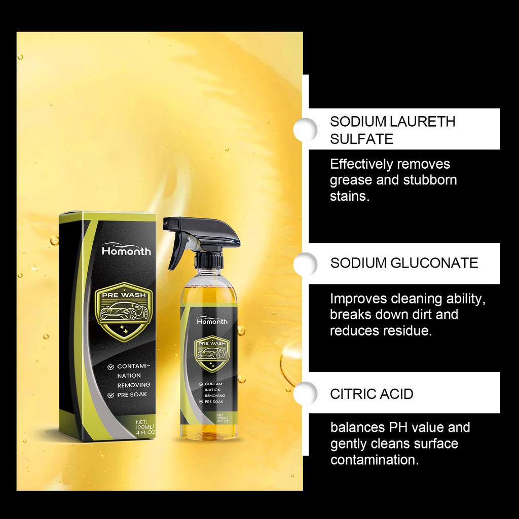 Homonth Car Cleaner No-Rinse Car Wash Liquid, Gentle Stain Removal, Cleaning, Protection, Shine, Daily Maintenance, Suitable for Cars, 120ml