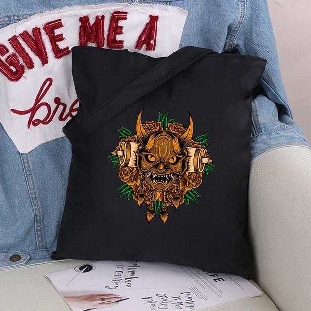 Сумка-шоппер из эко-холста, хлопка-шопера с мультяшными картинками, модная черная складная сумка с принтом, холщовая большая сумка