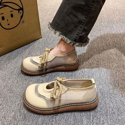 Летние туфли с ажурной сеткой, симпатичные японские туфли с большой головой, новые льняные сандалии 2024 года, женские туфли с дырками от ветра для колледжа