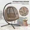 Outdoor Double Hanging Chair with Cushion and Cup Holders, Sand Brown