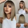Brown To Blonde Ombre Synthetic Hair Wigs Short Bob Wigs With Bangs for Women Heat Resistant Cosplay Wigs