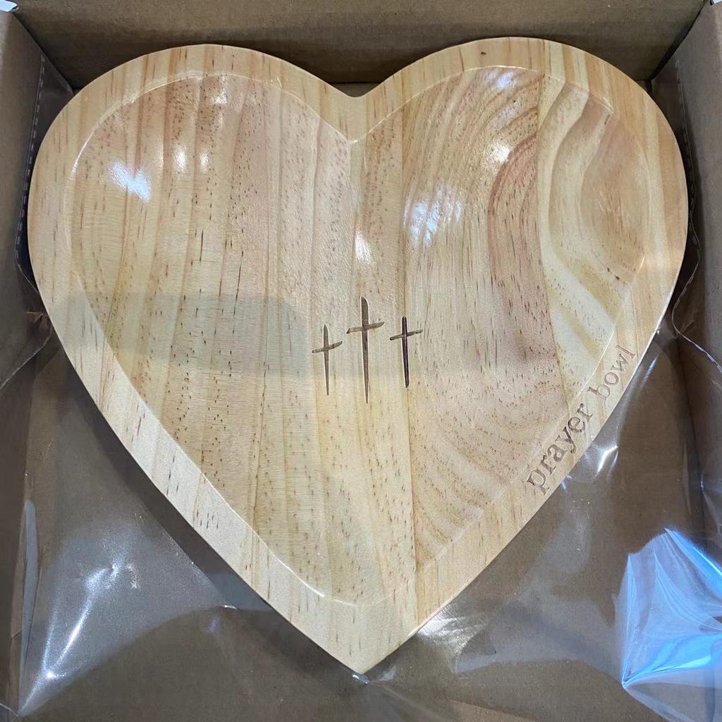 Новая молитвенная чаша в форме сердца, деревянная религиозная чаша с распятием, деревенский домашний центральный элемент, декоративная тарелка с фруктами, кухонная посуда, религиозный подарок