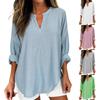 Women's Fashion Casual Solid Color Printed Drop Shoulder Long Sleeve V-Neck Women's Hemp Top