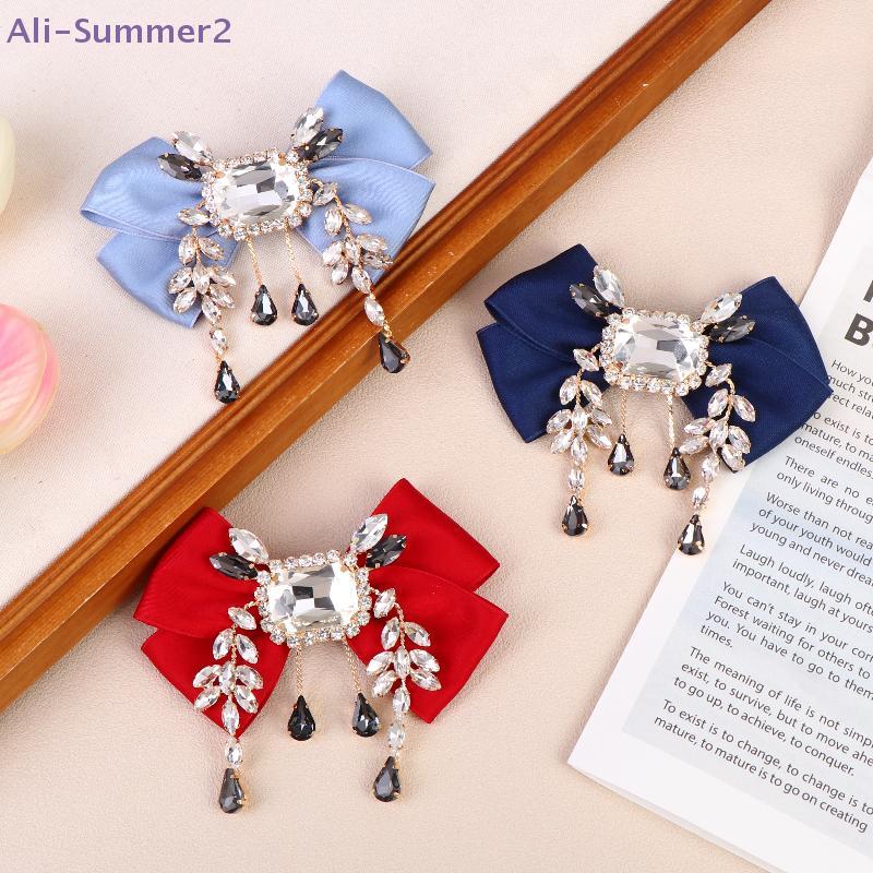 {Summer2} New Fabric Bowknot Brooches Rhinestone Tassel Bow Tie Female Shirt Collar Pin Vintage Corsage For Women Accessories