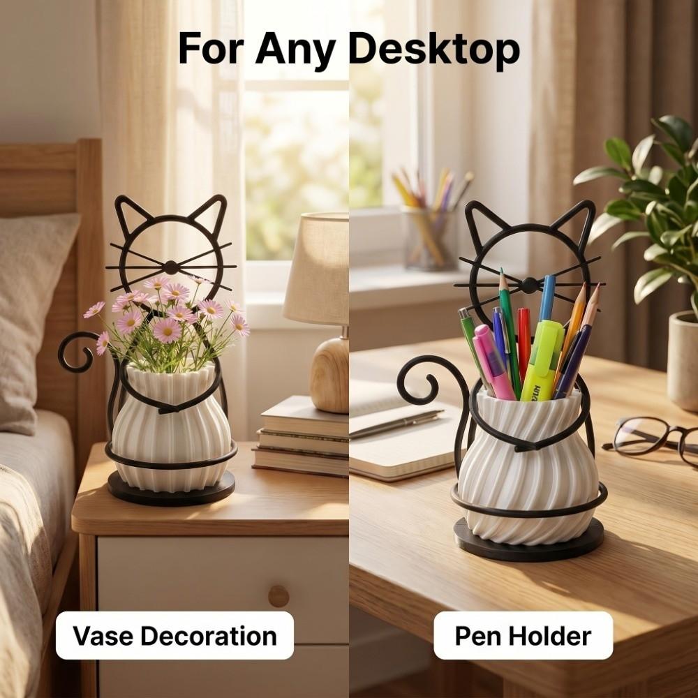 Creative Metal Stand Flowerpot Multi-functional Desktop Flower Vase Funny Cat Shaped Vase Gifts