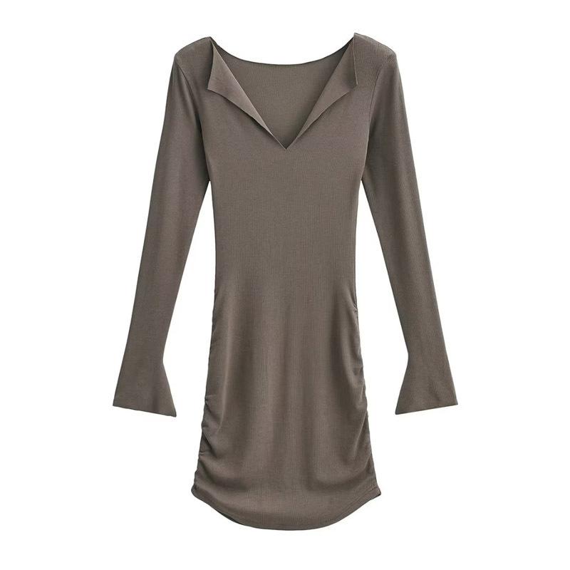 Sexy Spice Girl Knitted Temperament Deep V Breast Dress Women's Spring New Fashion Versatile Folded Hip Wrap Skirt
