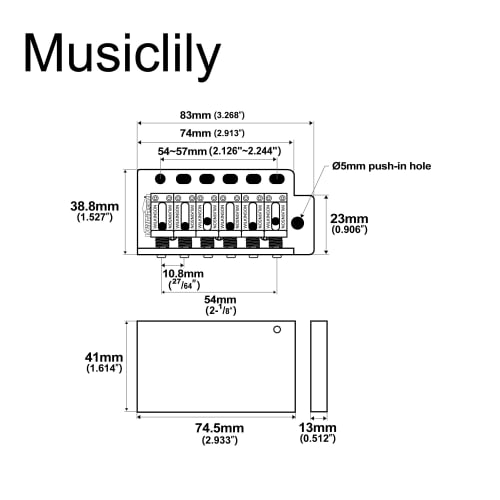 Wilkinson WV6-SB 10.8mm String Pitch 5+1 Hole Tremolo Bridge with Steel Vintage Saddles for Fender USA and Japan Struts, Assembly with Full Steel Bloc