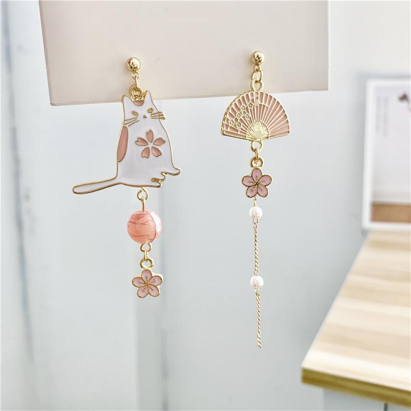 Korean Style Asymmetric Cute Animal Dangle Earrings For Women Flower Moon Star Kitten Bunny Balloon Earring Party Jewelry Gifts