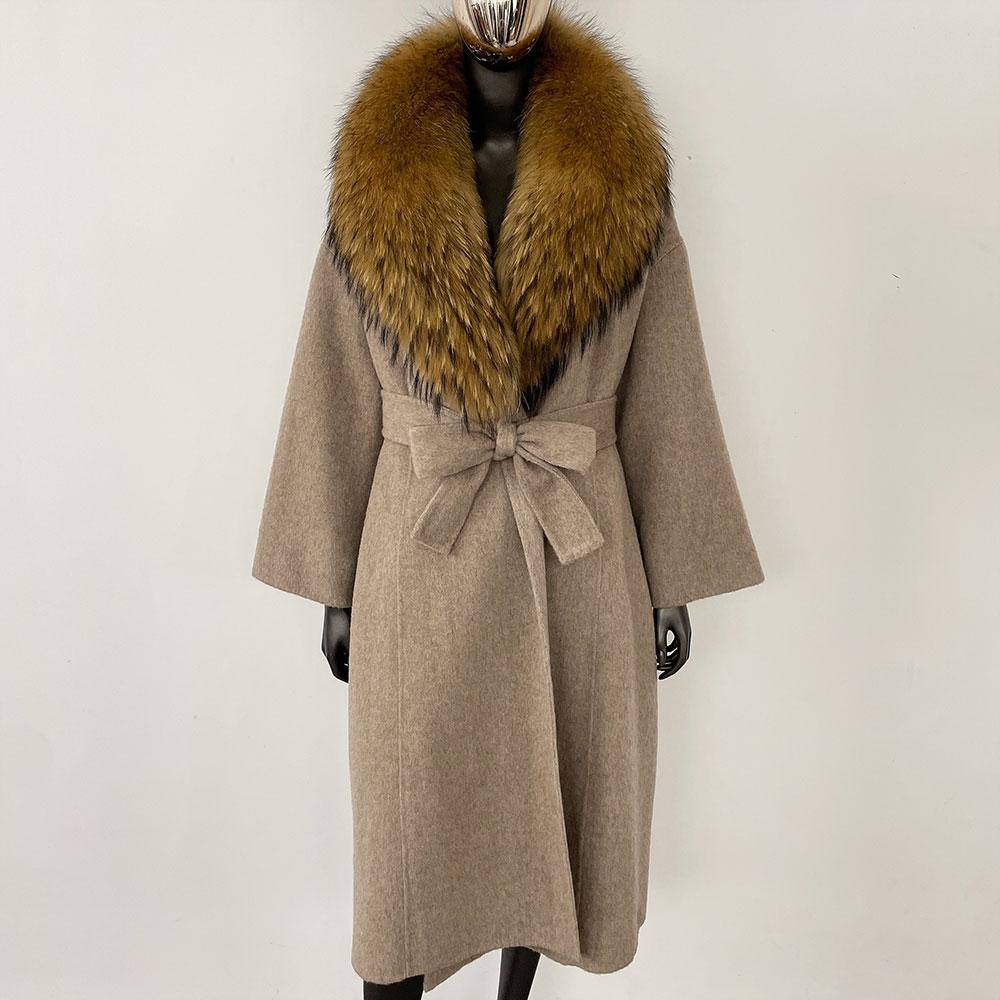 OFTBUY Натуральная шуба 2024 года, женская верхняя одежда больших размеров, зимняя женская куртка с воротником из натурального меха лисы и капюшоном, пальто из кашемировой шерсти
