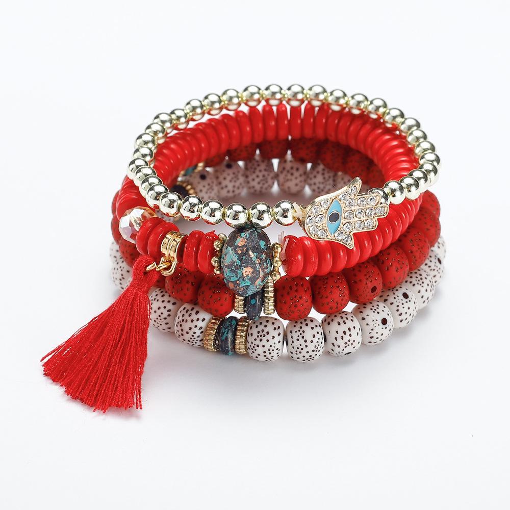 Богемский многослойный браслет из бисера с кисточками и ладонью от сглаза для мужчин и женщин