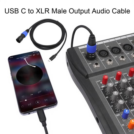 USB-C to XLR Male Audio Cable Type-C to XLR 3Pin Adapter Cord for Active Speakers Mixers Power Amplifiers Professional Audio Equipment