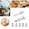 Dessert Cream Piping Syringe Nozzles Kits Dessert Decorating Syringe Cupcake Frosting Filling Injector with 5 Nozzles
