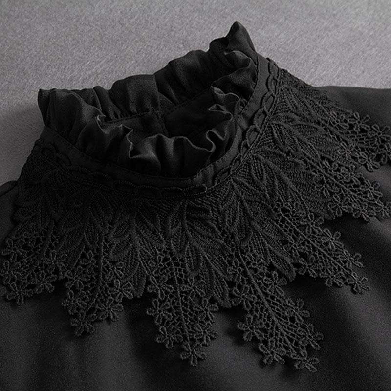 Front Tie White Fake Collar Stand Beads Detachable Collar Fake Women Vintage Crystal Lace Ladies False Blouse Collar Half Shirt