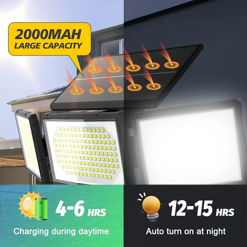 Уличные солнечные фонари с 3 режимами, солнечные настенные фонари с датчиком движения, водонепроницаемый солнечный прожектор IP65 для сада, двора, гаража