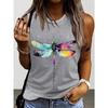 Butterfly Dragonfly Pattern 3D Print Women's Tank Tops Summer O-Neck Casual Vest Off Shoulder Sleeveless Top