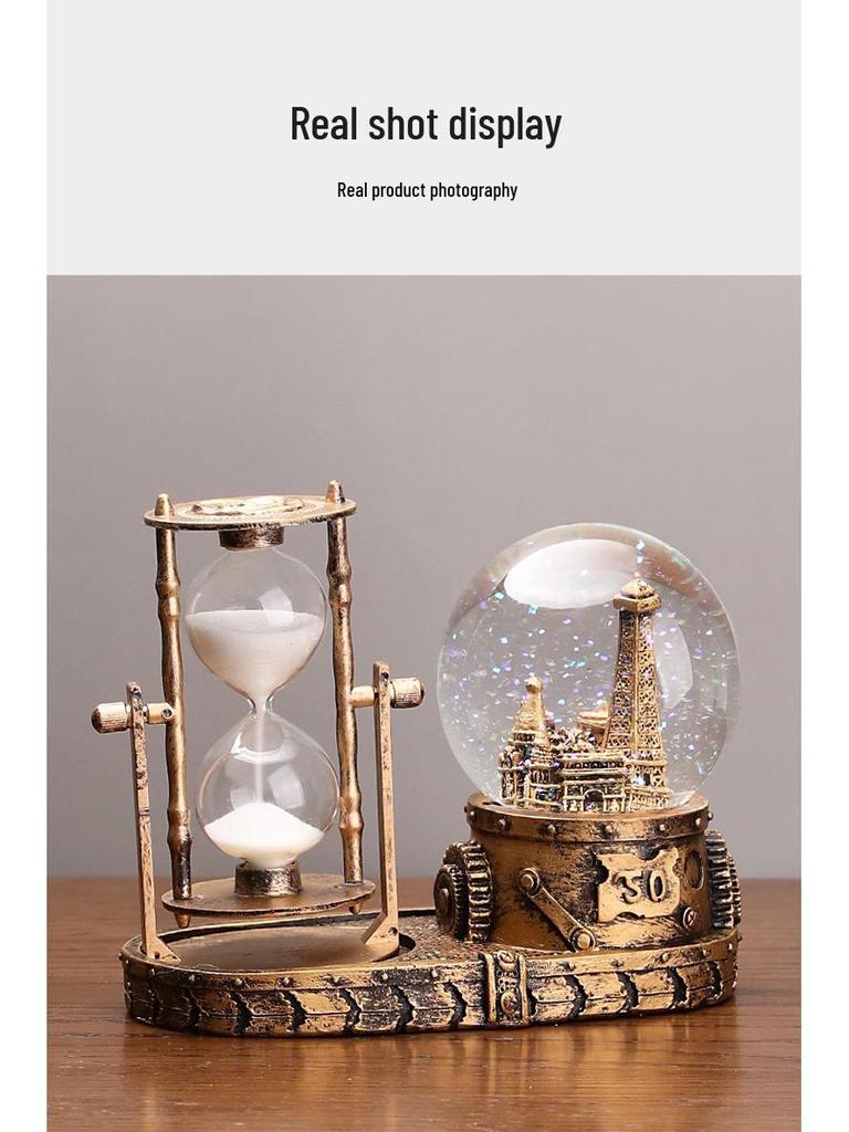 Хрустальный шар Эйфелева башня песочные часы - Светящийся подарок студенту, Полимерное настольное украшение