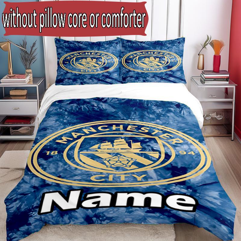 3pcs Duvet Cover Set (1*Duvet Cover + 2*Pillowcase, Without Core), Custom Name Manchester City FC Pattern Bedding Set, Home Bedroom Decor Gift